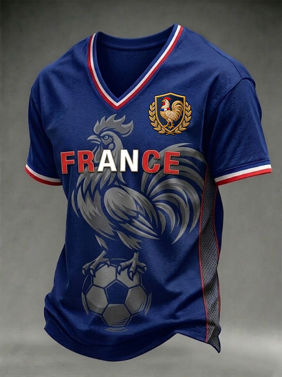T-shirt à col en V pour hommes, équipe de France de football