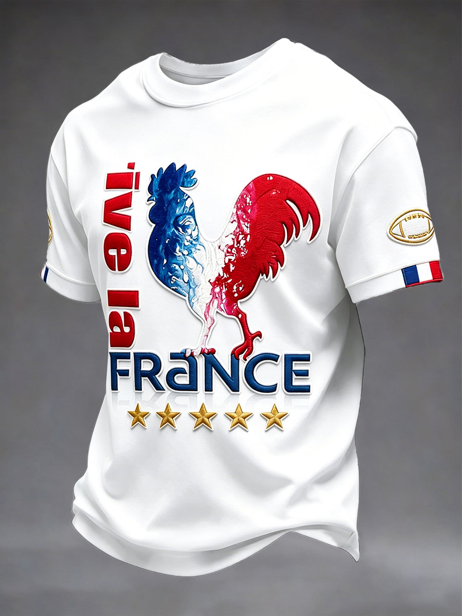T-shirt décontracté imprimé 3D Rooster Rugby 2026 France pour homme