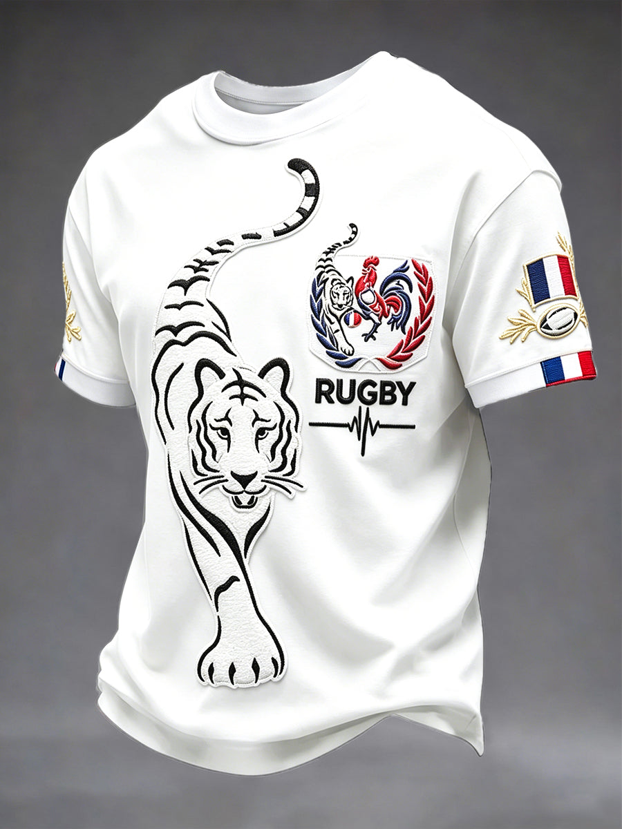 T-shirt Décontracté Homme French RugbyRooster et Tigre Blanc