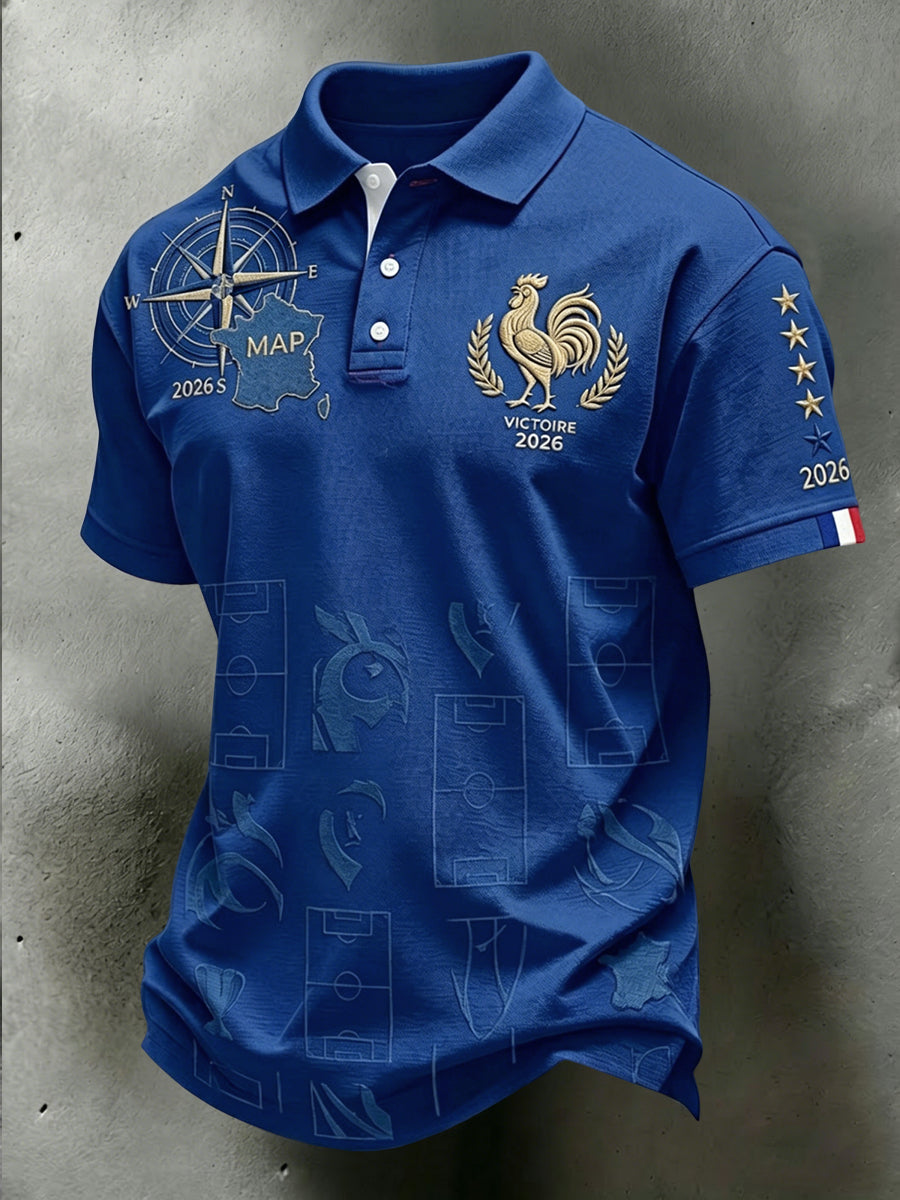 Polo décontracté texturé pour fan de football, style rétro français 2026