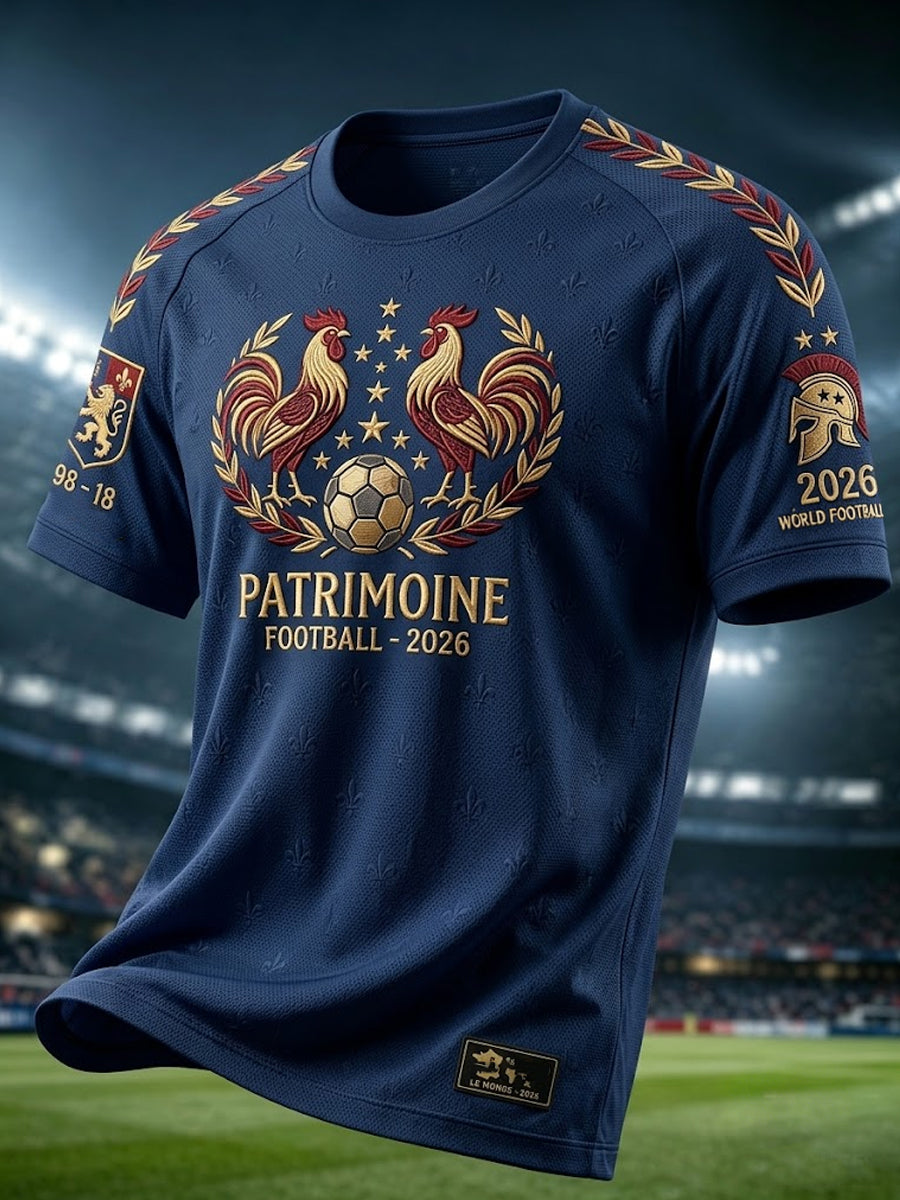 T-shirt décontracté rétro français 2026 avec motif de football