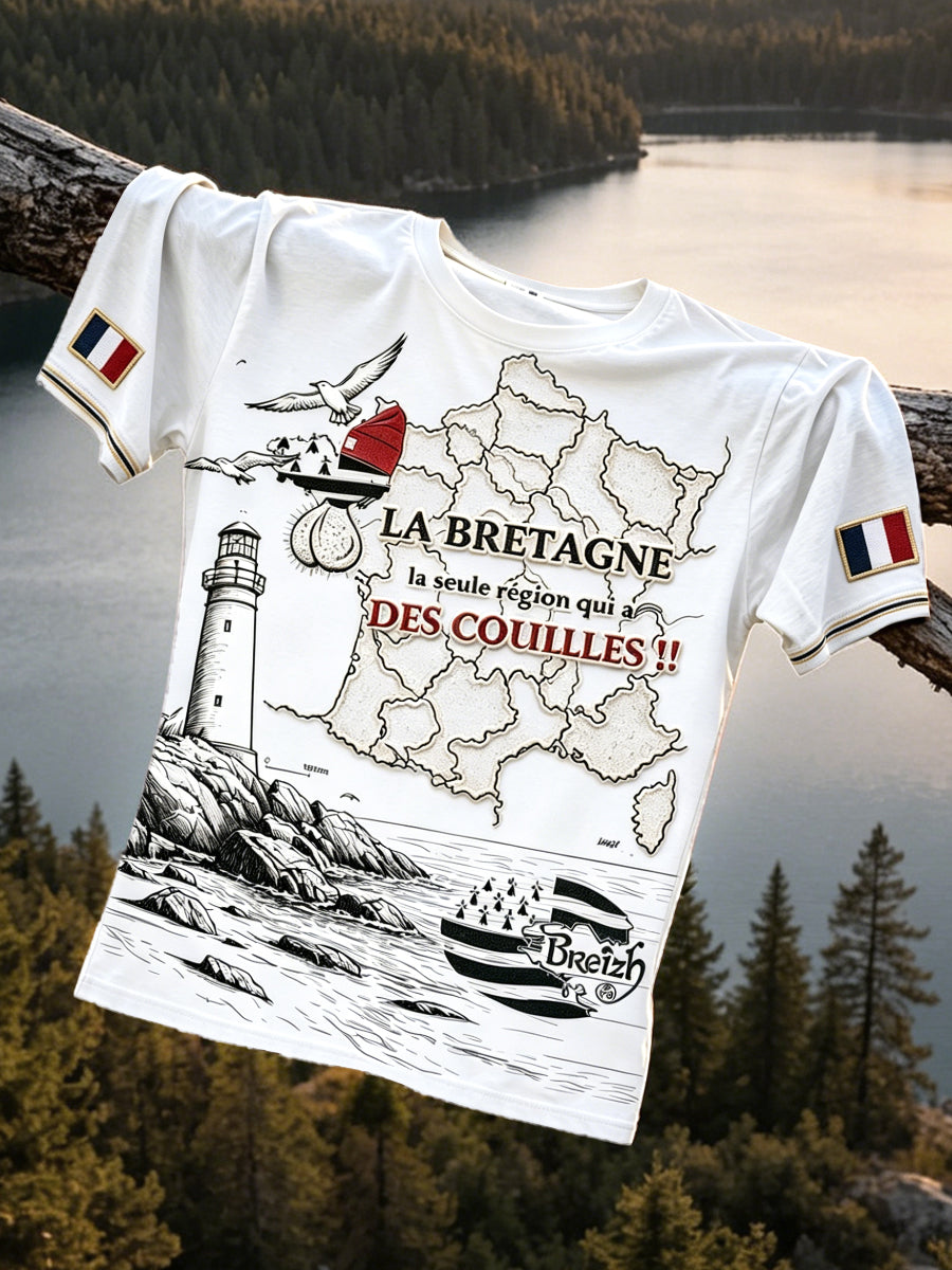 T-shirt Homme Blanc Style Breton Décontracté