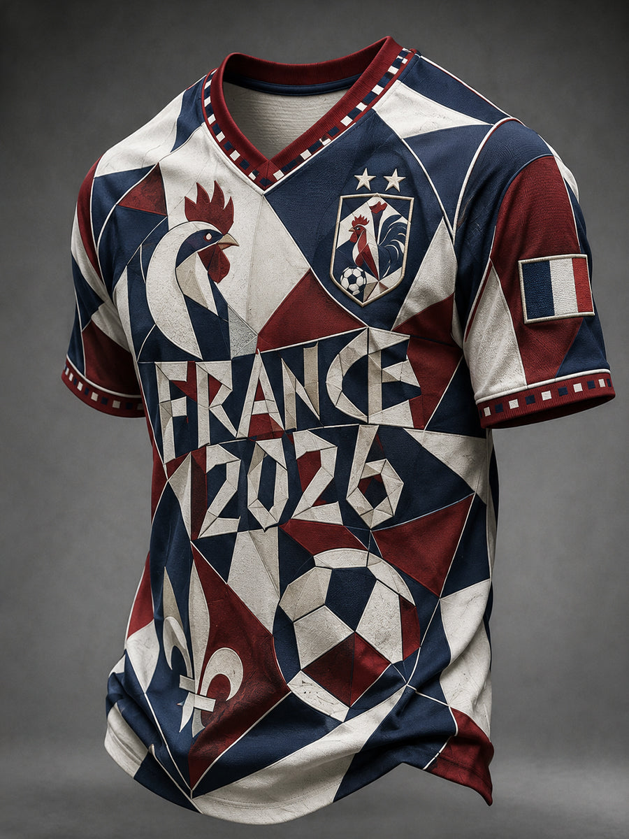 T-shirt à col en V pour le football français, modèle homme