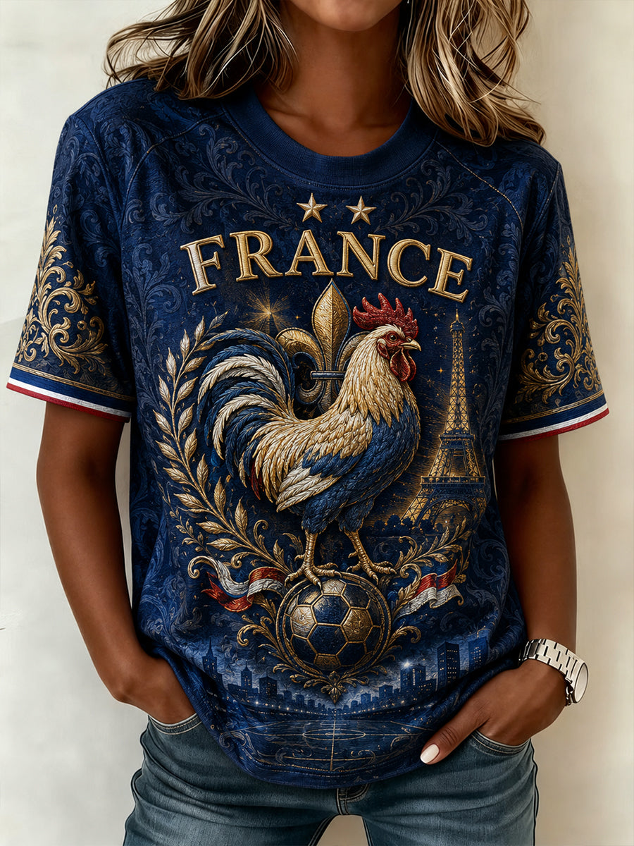 T-shirt femme France Football à col rond et manches courtes