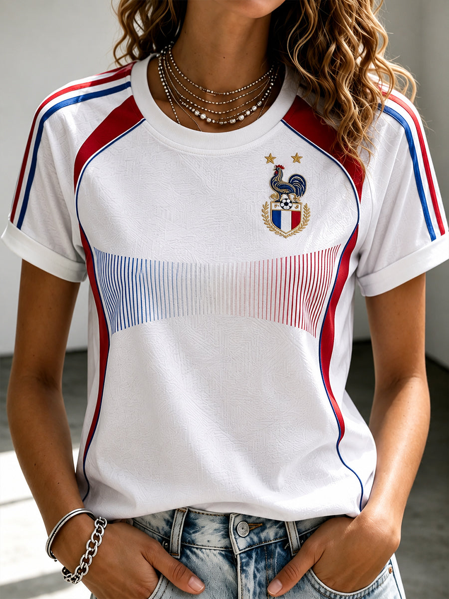 T-shirt femme France Football à col rond et manches courtes