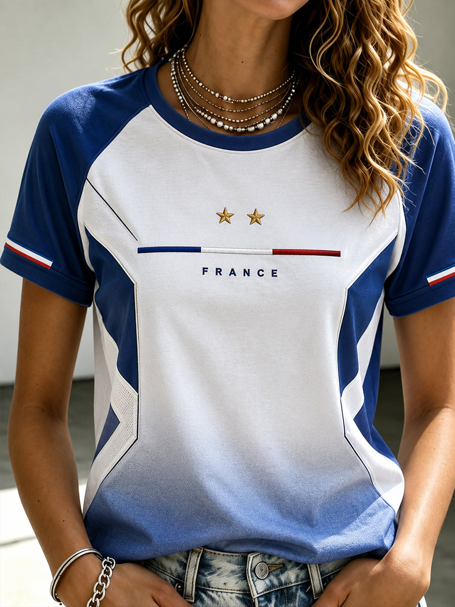 T-shirt femme France Football à col rond et manches courtes