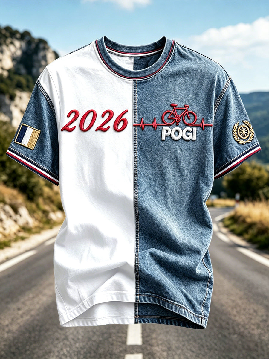 T-shirt décontracté à imprimé denim POGI pour le Tour de France 2026, modèle homme