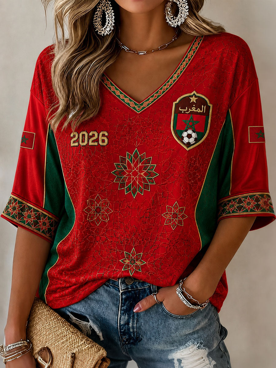 Tops à col en V pour le football féminin 2026 du Maroc