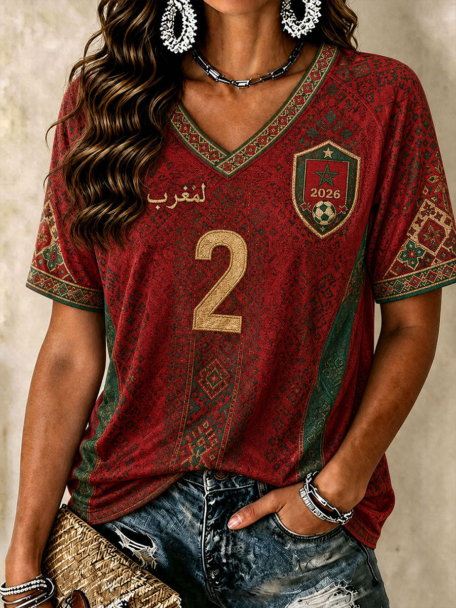 2026 Maroc No. 2 Football T-Shirts à col en V Femme
