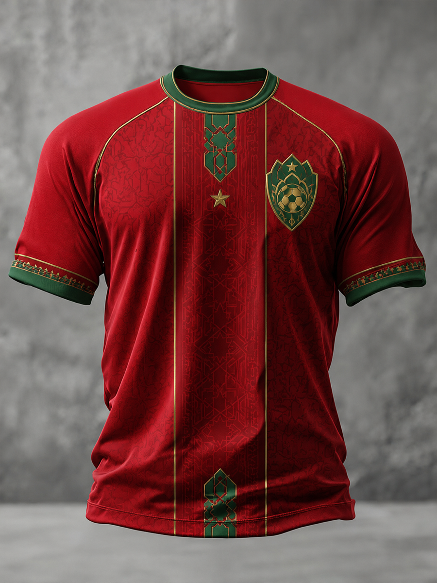 T-shirt manches courtes pour hommes, imprimé Football Maroc