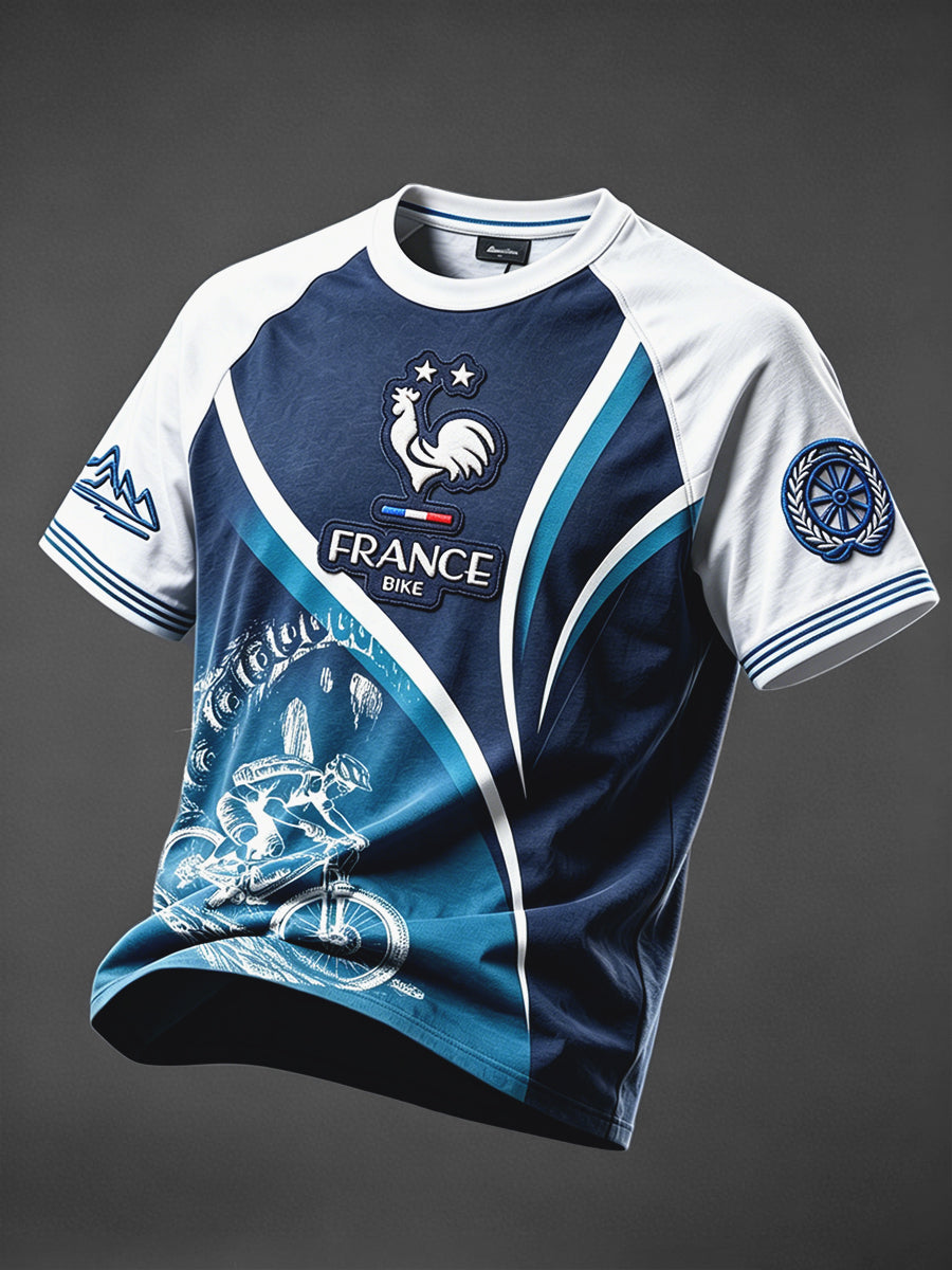 Hommes Français Tour de France Cyclisme Patchwork Imprimer Décontracté Goutte Épaule T-shirt