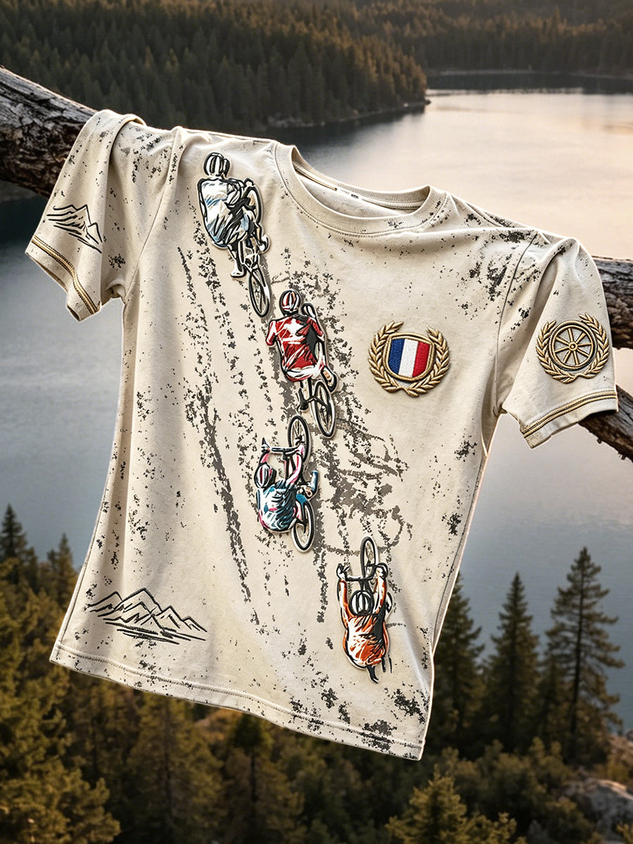 T-shirt décontracté imprimé cyclisme Tour de France Vintage pour homme