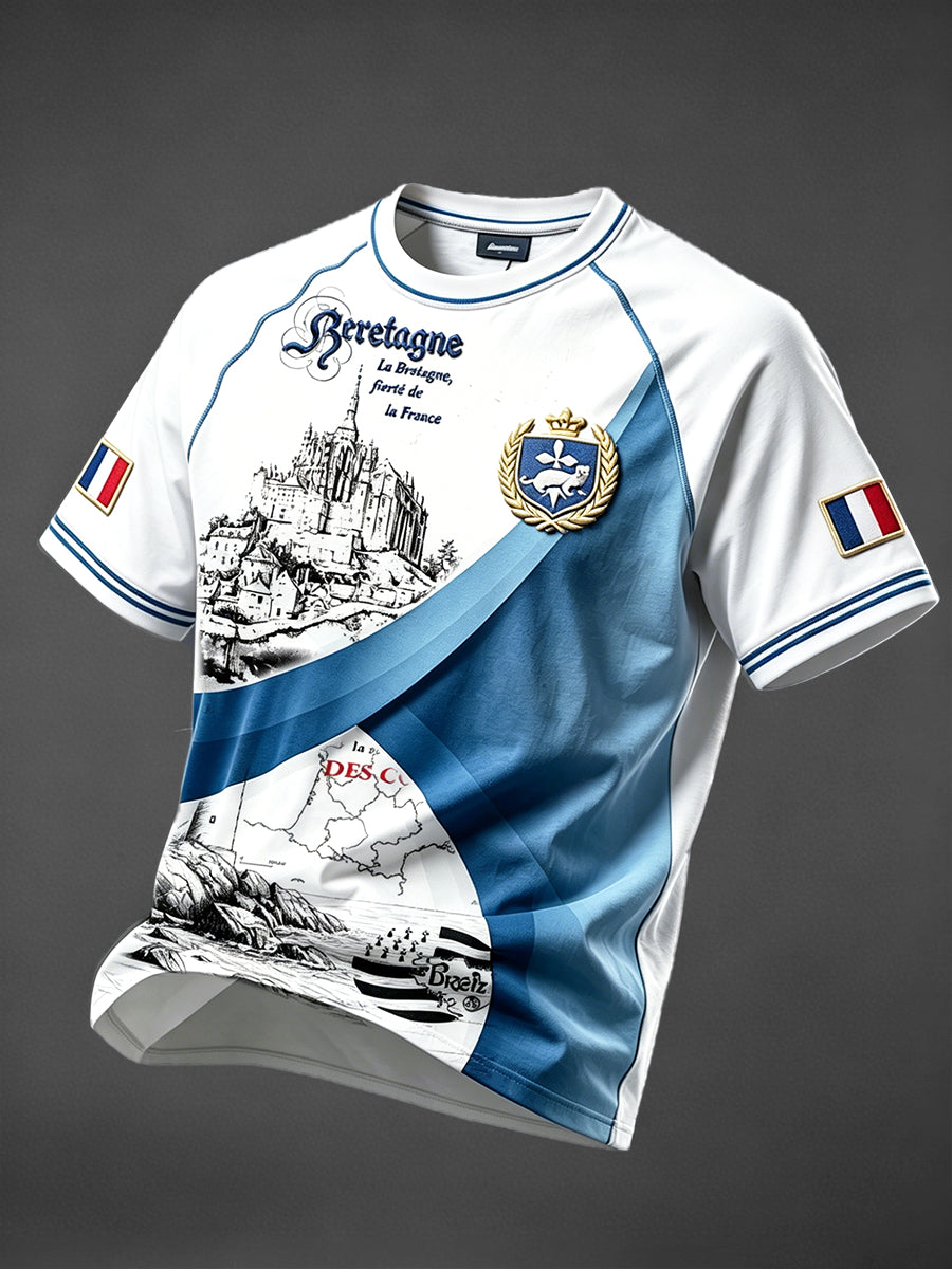 T-shirt décontracté à épaules tombantes pour homme, imprimé de la Bretagne française et du Mont-Saint-Michel