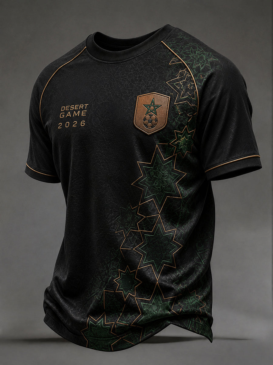 T-shirt décontracté avec impression d’art fan de football marocain rétro