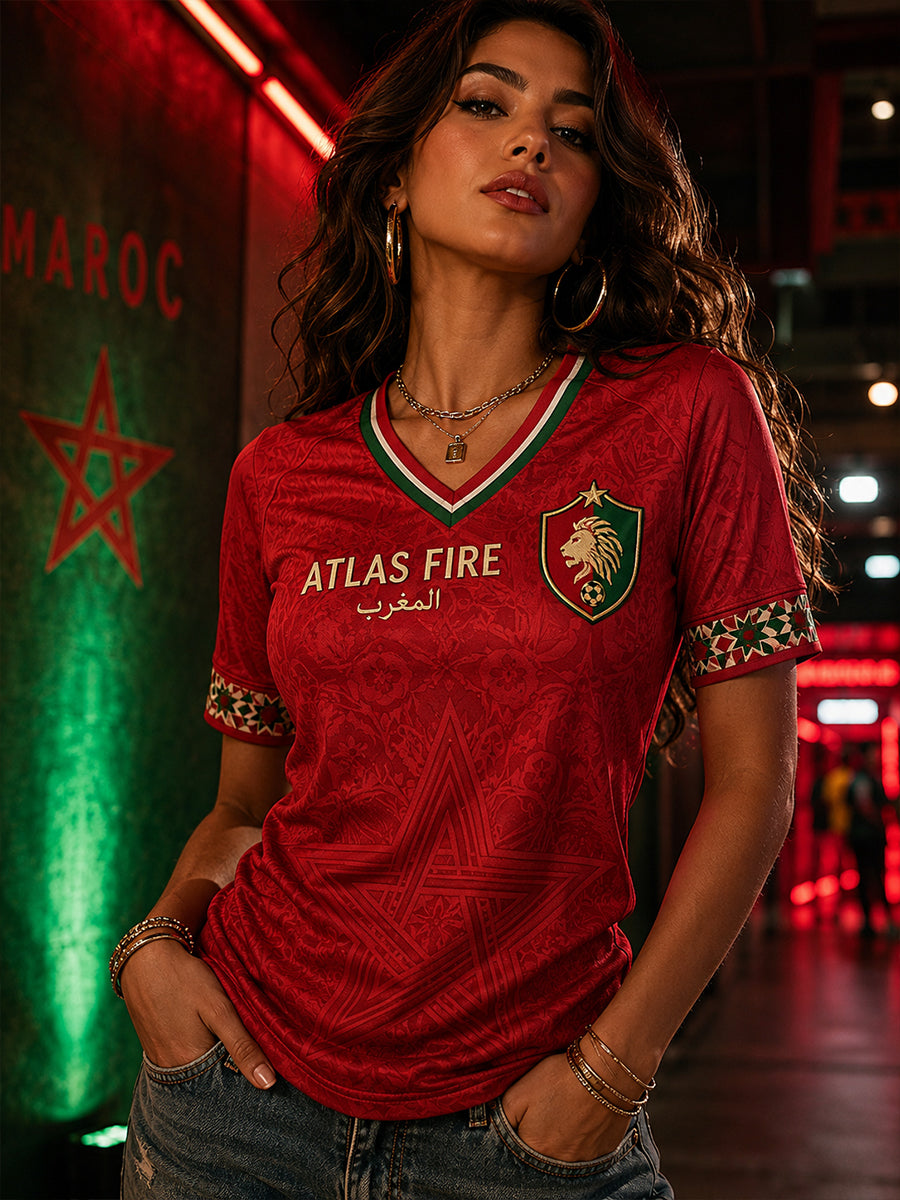 T-shirt décontracté avec impression d’art fan de football marocain rétro