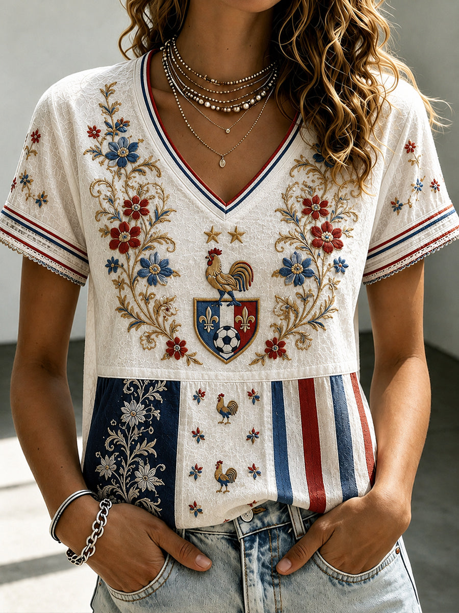 T-shirt col V France Football pour femme