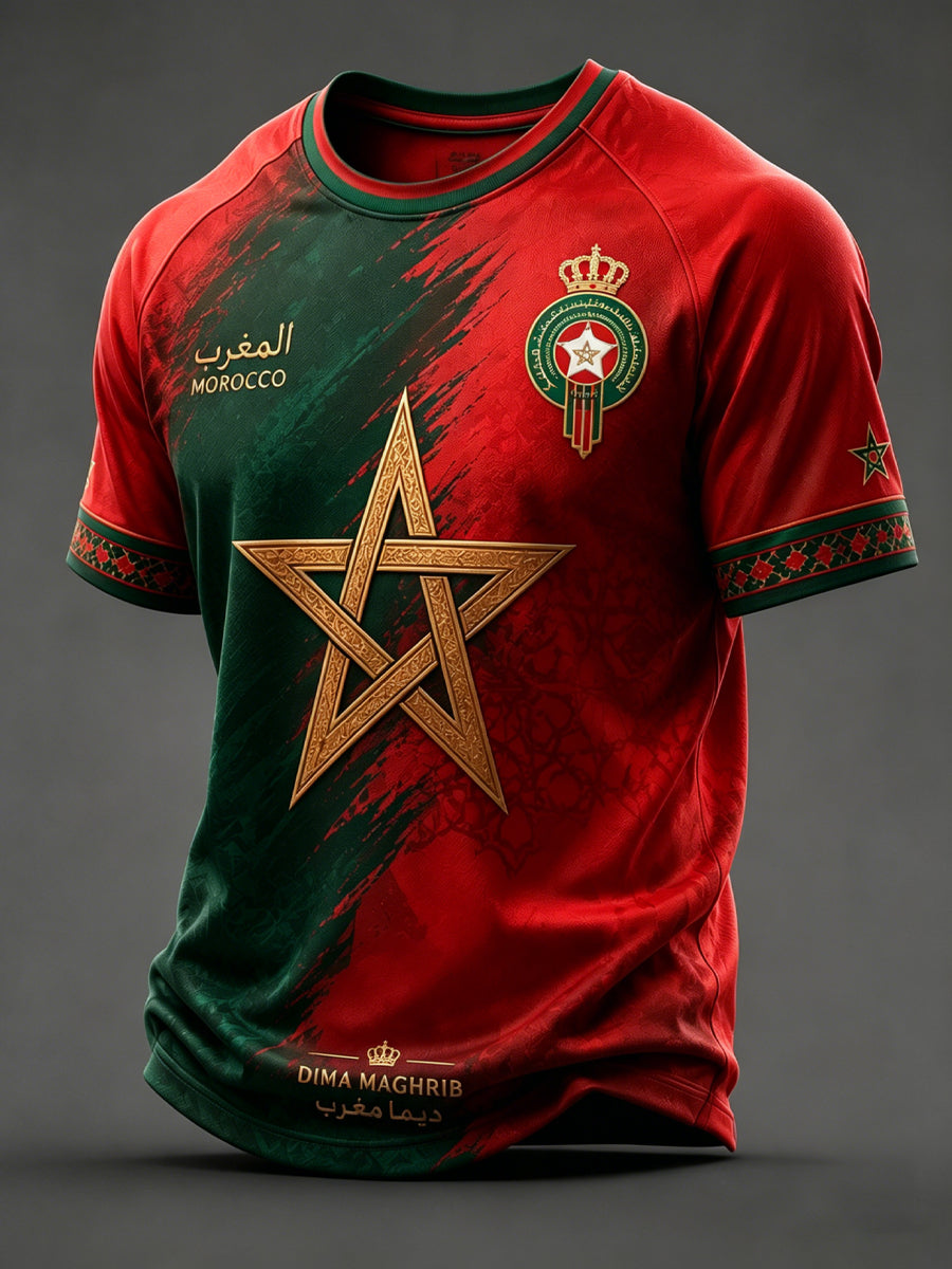 T-shirt décontracté imprimé pour fan de football marocain, modèle homme