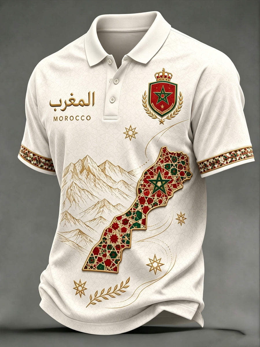 Polo décontracté imprimé pour fan de football marocain, modèle homme