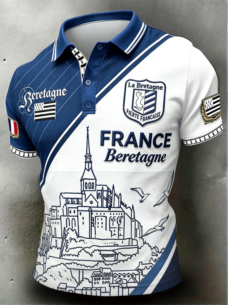 Polo décontracté pour homme à imprimé de la Bretagne française et du Mont-Saint-Michel