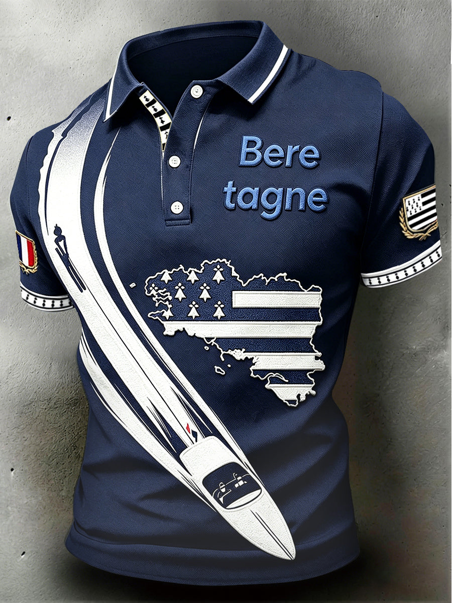 Polo décontracté français pour homme, bleu foncé, imprimé marin
