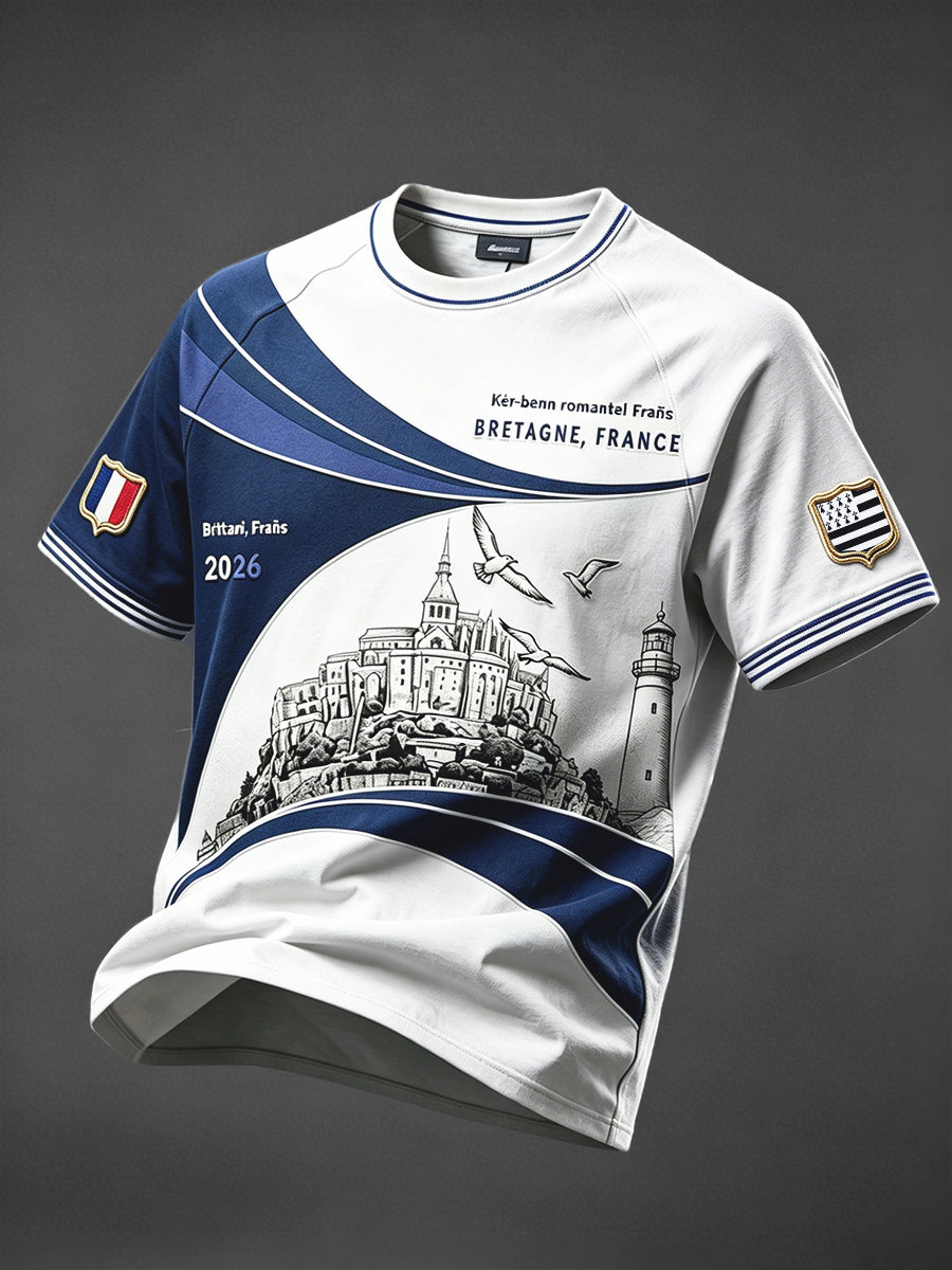 T-shirt pour homme à imprimé du Mont-Saint-Michel, style professionnel