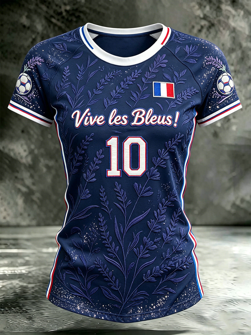 Élément de football pour femmes motif floral imprimé décontracté col rond manches courtes T-shirt