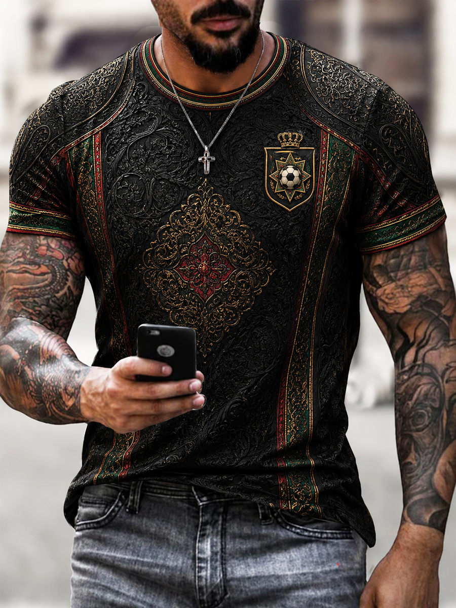 T-shirt manches courtes pour hommes, imprimé football marocain