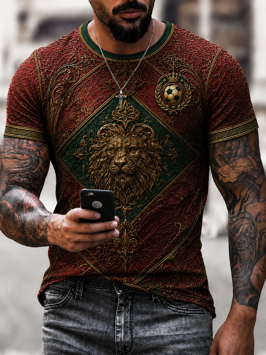 T-shirt manches courtes pour hommes, imprimé football marocain