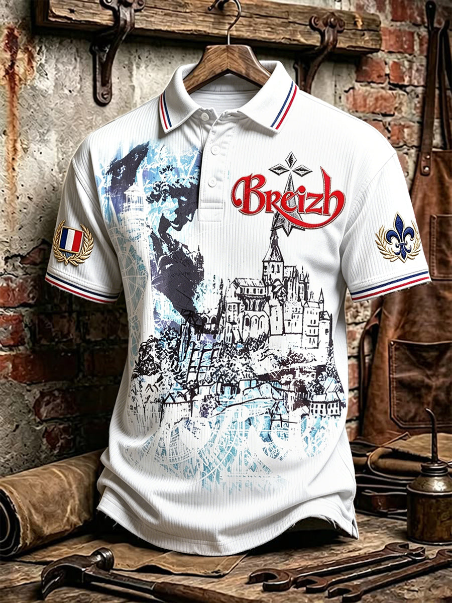 Polo décontracté pour homme, imprimé Michael Angel, style breton français