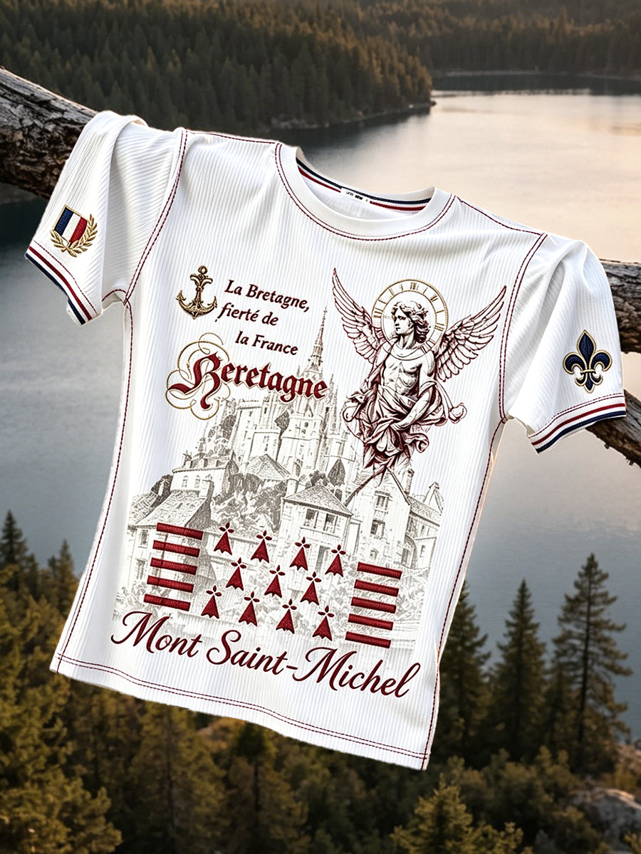 T-shirt décontracté pour homme, style vintage, blanc, imprimé Saint-Michel de Bretagne, Michael
