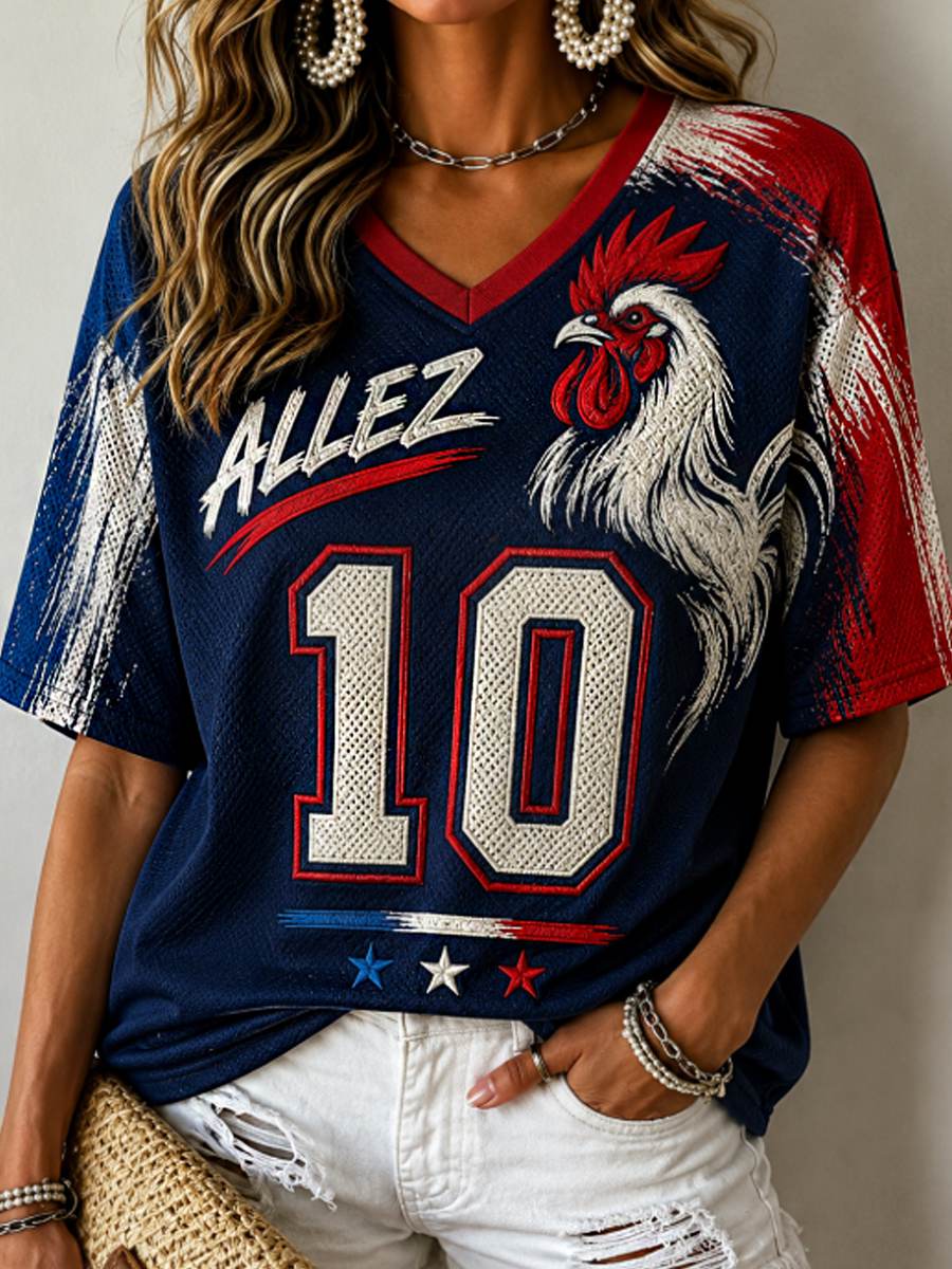 T-shirt femme à manches mi-longues et col en V