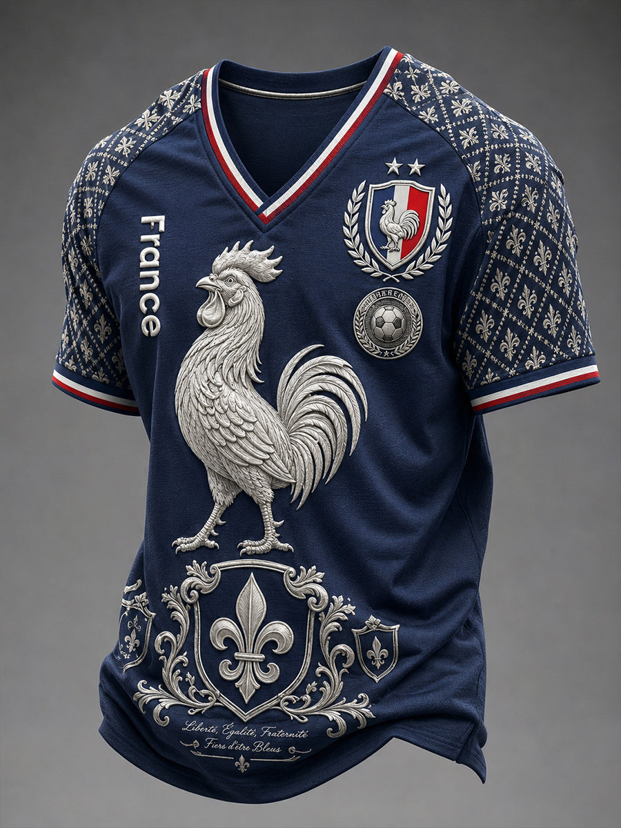 T-shirt à col en V France Footabll pour homme