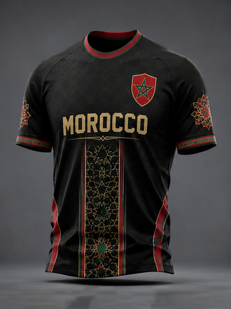 T-shirt à manches courtes pour homme Maroc Football Printed
