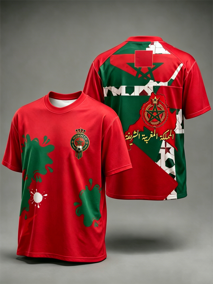 T-shirt manches courtes pour hommes, imprimé football marocain