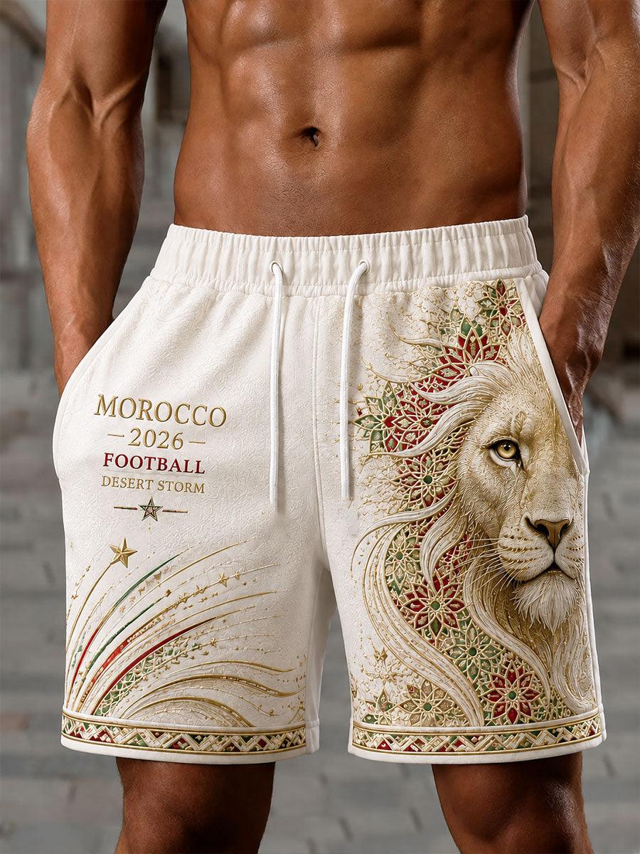 Short 2026 Morocco Football Lion Print Homme