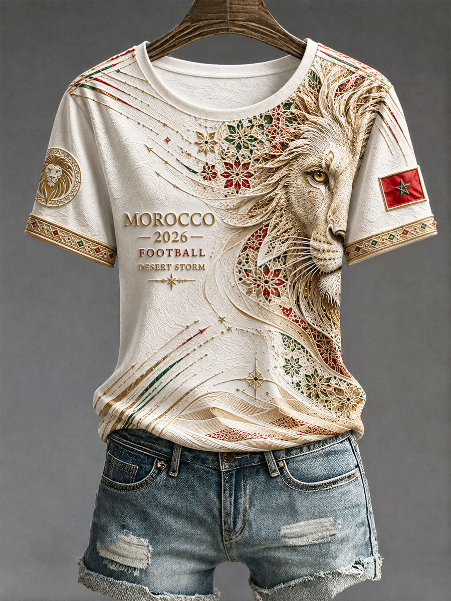 T-shirt 2026 Morocco Football Lion pour femme