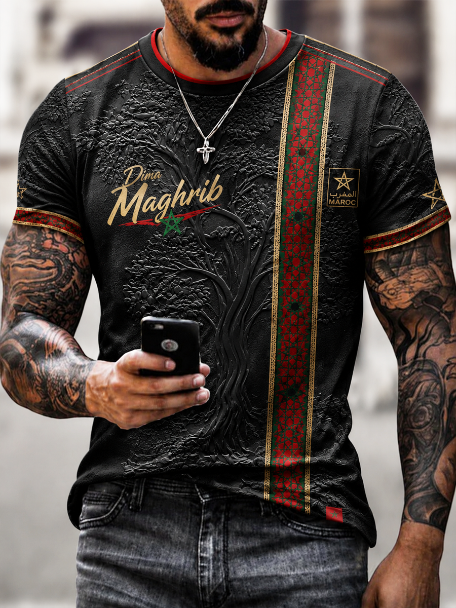 T-shirt manches courtes pour hommes, imprimé football marocain