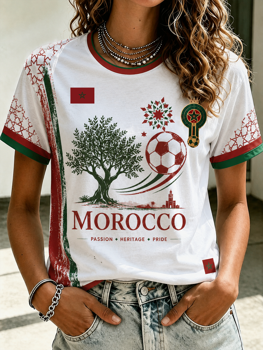 T-shirt à manches courtes pour femme Maroc Football Printed