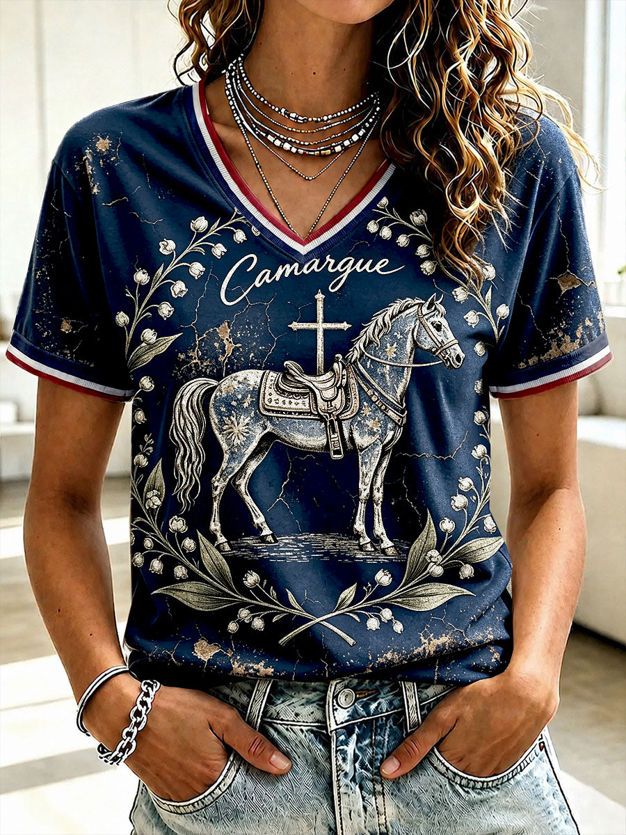 Tee-shirt Femme Bleu Camargue Française Décontracté