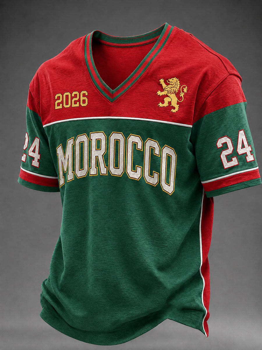 T-shirt décontracté à imprimé Maroc Football pour hommes