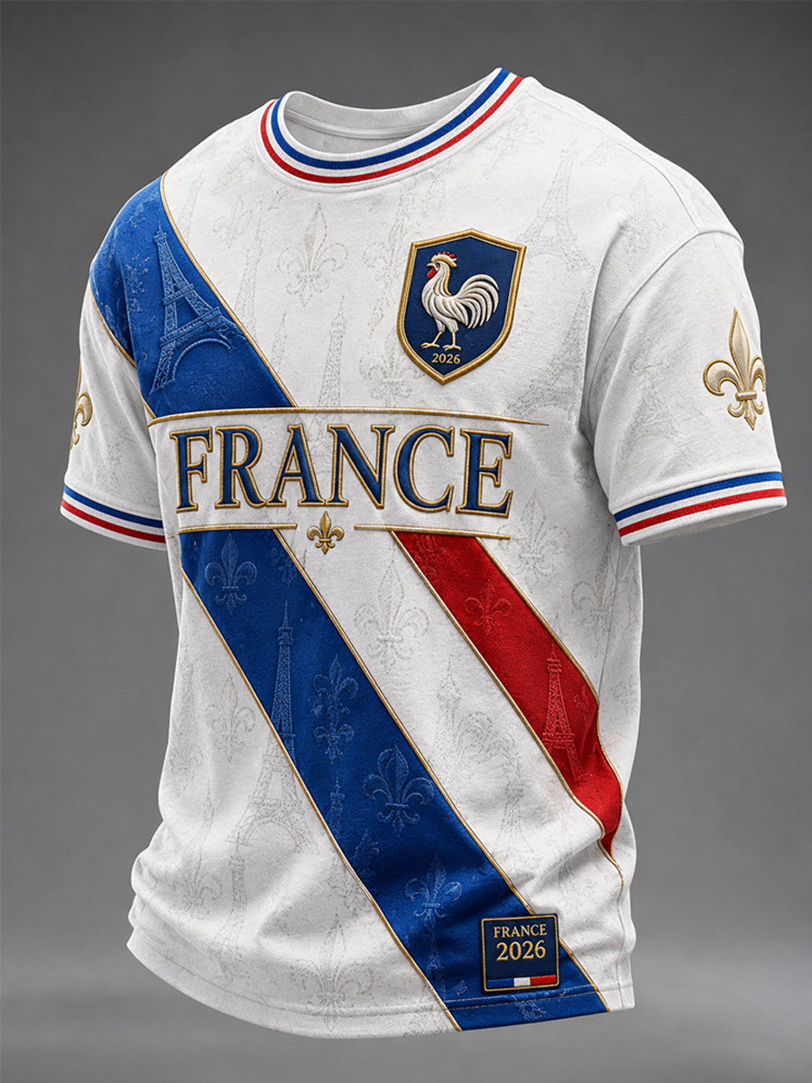 Le cadeau des hommes pour le T-shirt occasionnel d'impression de fans de football de la France