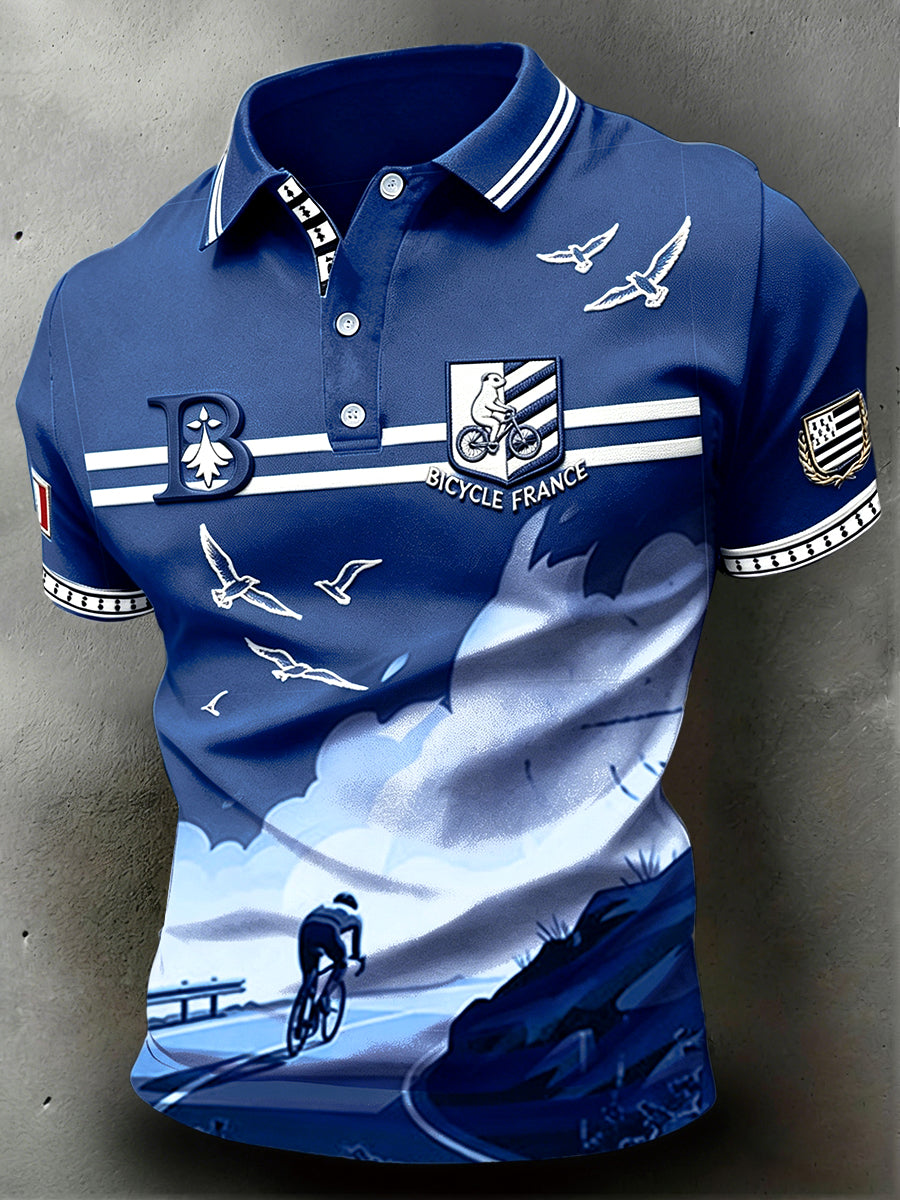 Polo De Sport Décontracté Homme Bleu À Rayures Bretonnes