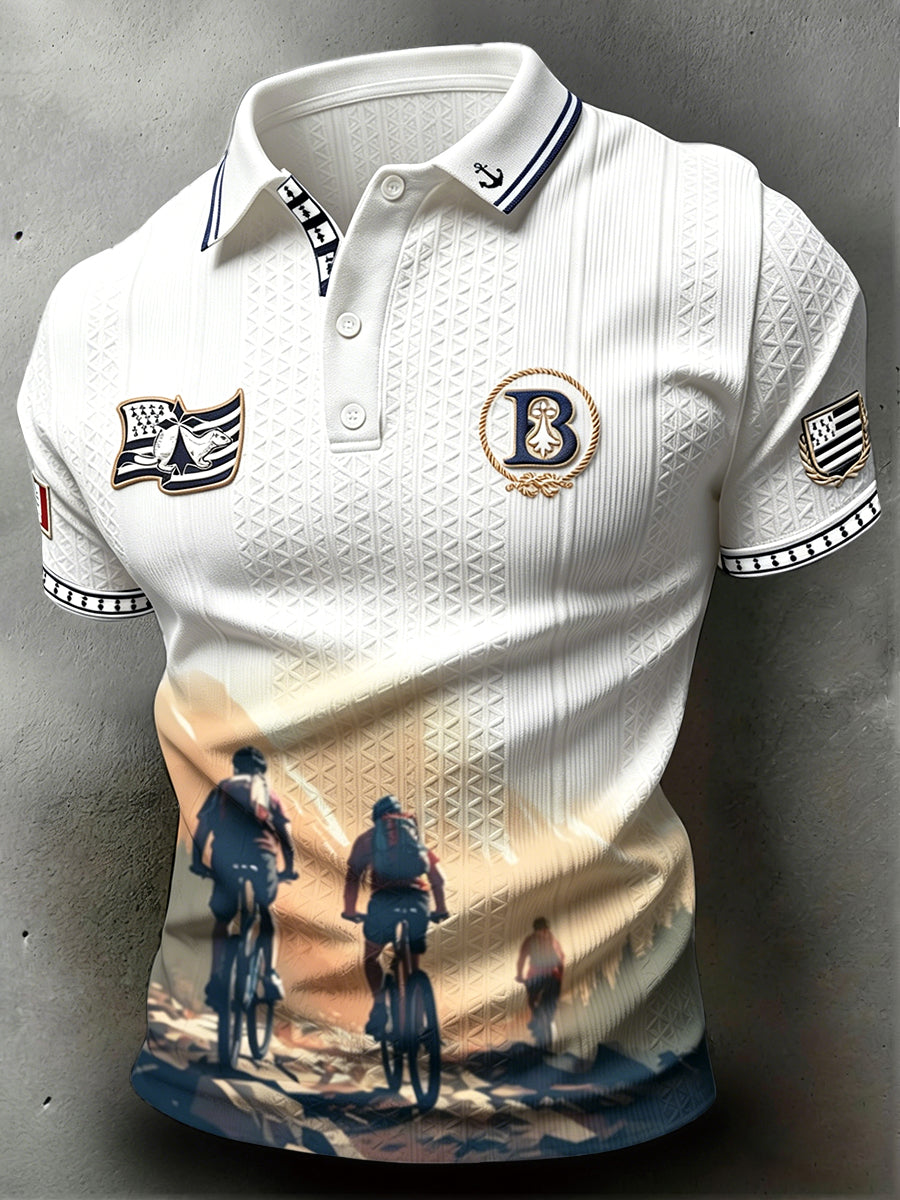 Hommes Vintage Français Bretagne Cyclisme Imprimer Sports Casual Polo