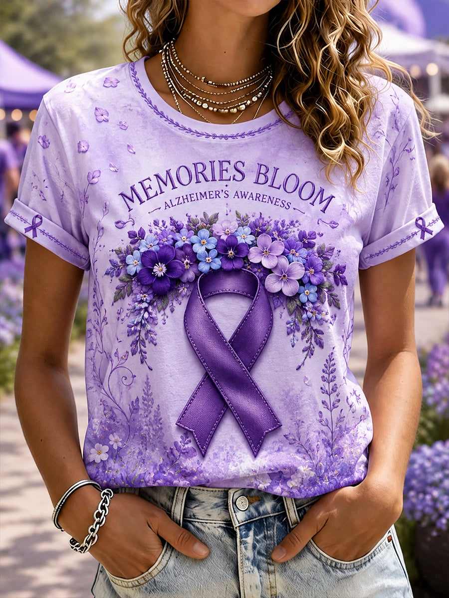 T-shirt à manches courtes Alzheimer's Disease Awareness pour femmes