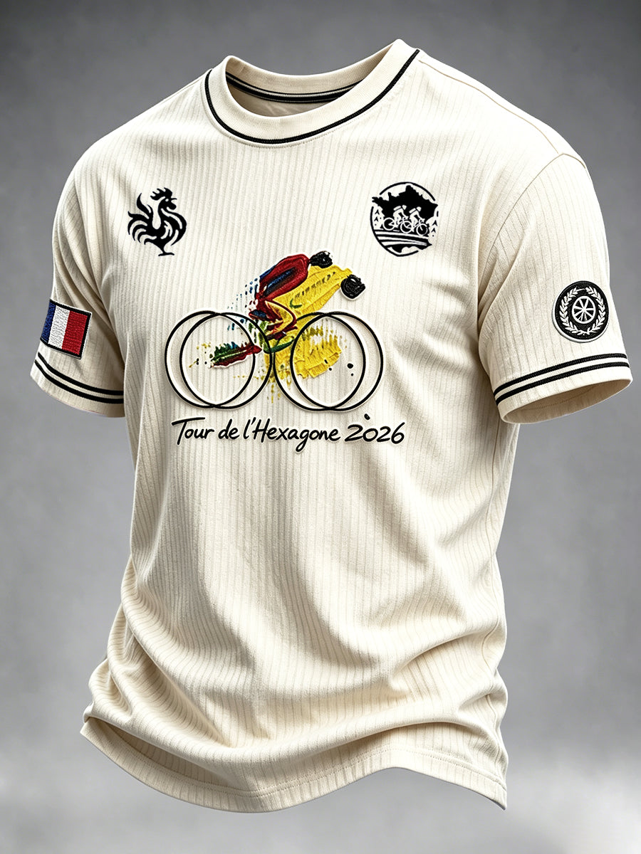 T-shirt Décontracté Homme Vintage Blanc Cassé French 2026 Cyclisme Imprimé