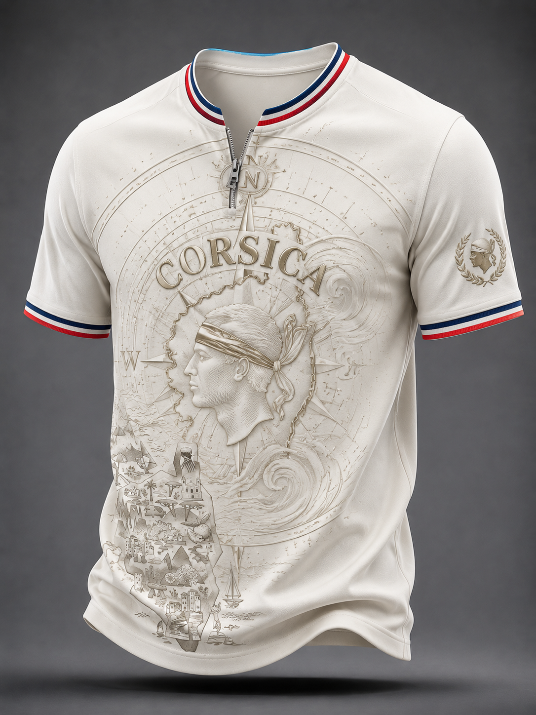 T-shirt à manches courtes zippé pour homme aux couleurs du drapeau de la Corse