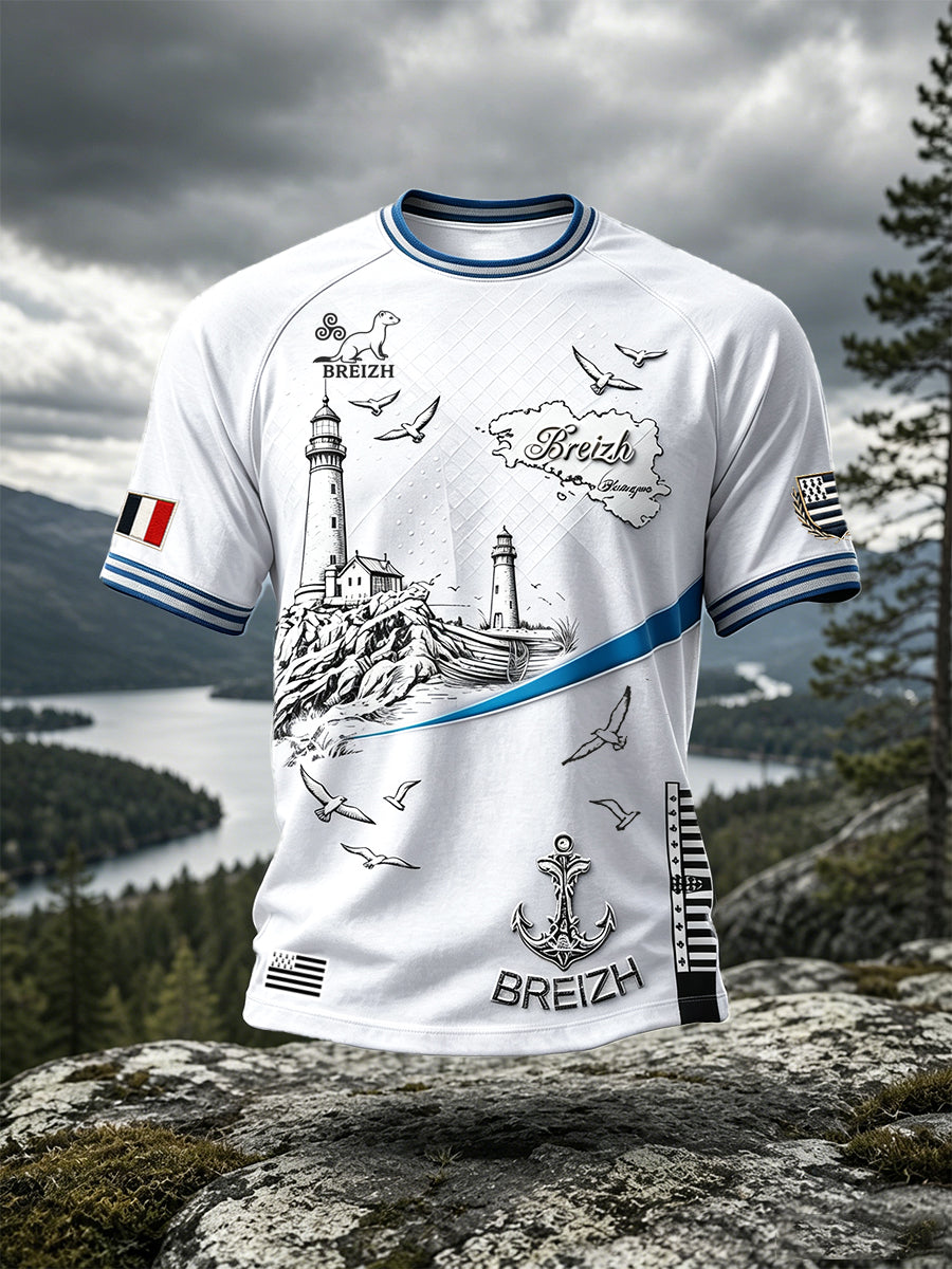 T-shirt décontracté blanc pour homme, imprimé graffiti Bretagne, style français