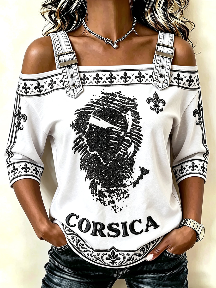 T-shirt blanc à bretelles spaghetti pour femme, imprimé français corse, décontracté et tendance