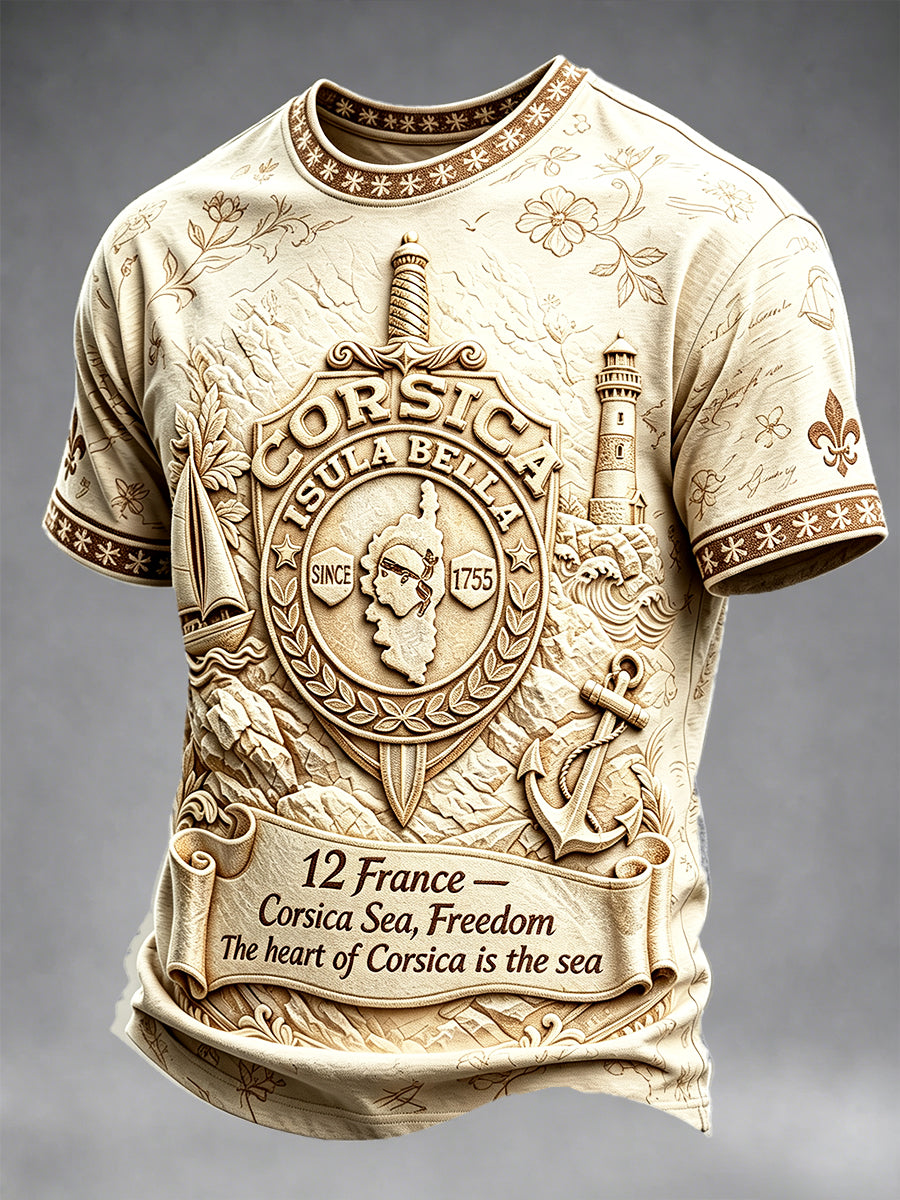 T-shirt décontracté pour homme à imprimé rétro 3D français corse