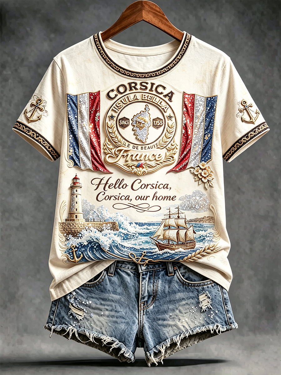 T-shirt décontracté et tendance pour femme, imprimé corse français